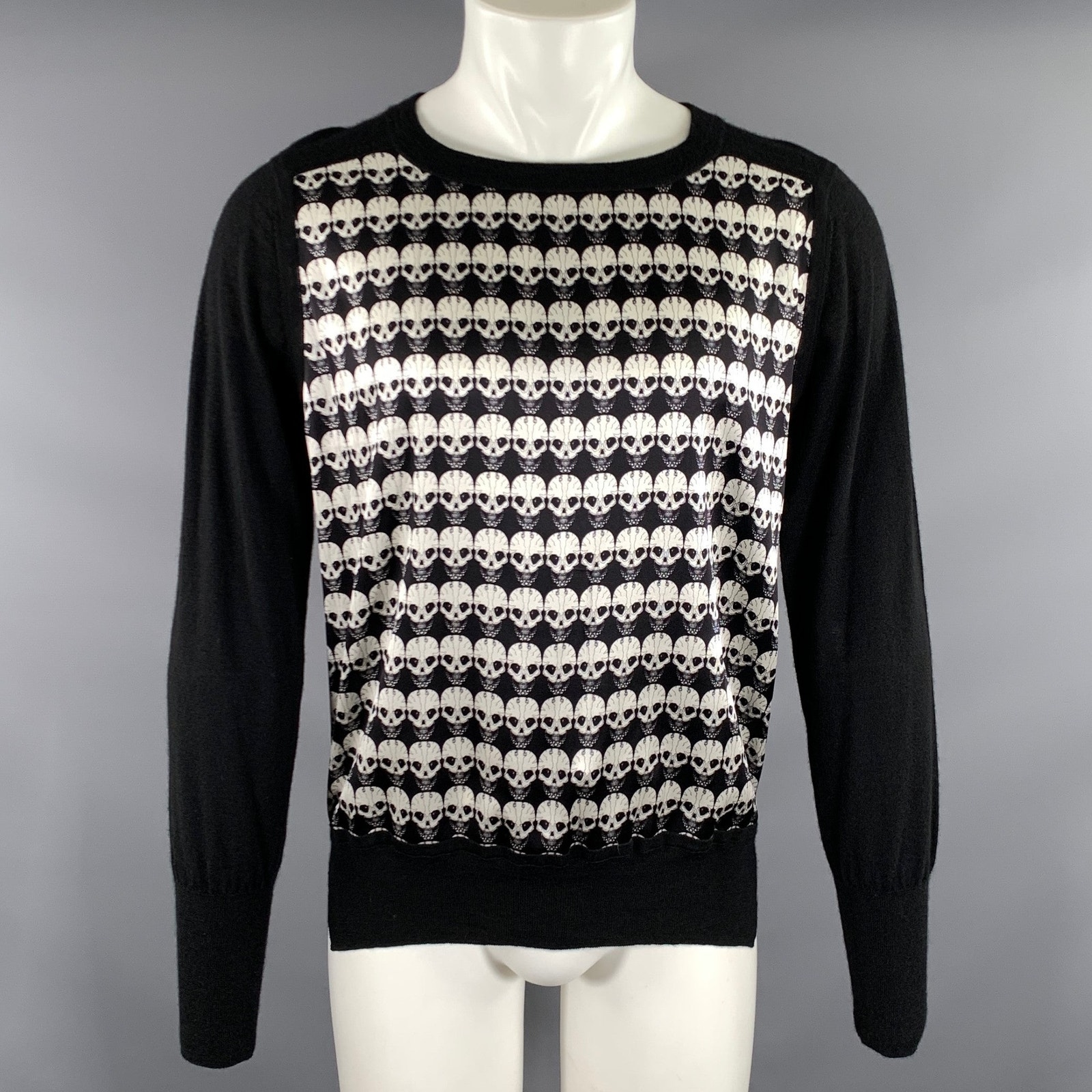 Thomas Wylde Size M Black Grey Skull Cashmere/Silk Ribbed Pullover